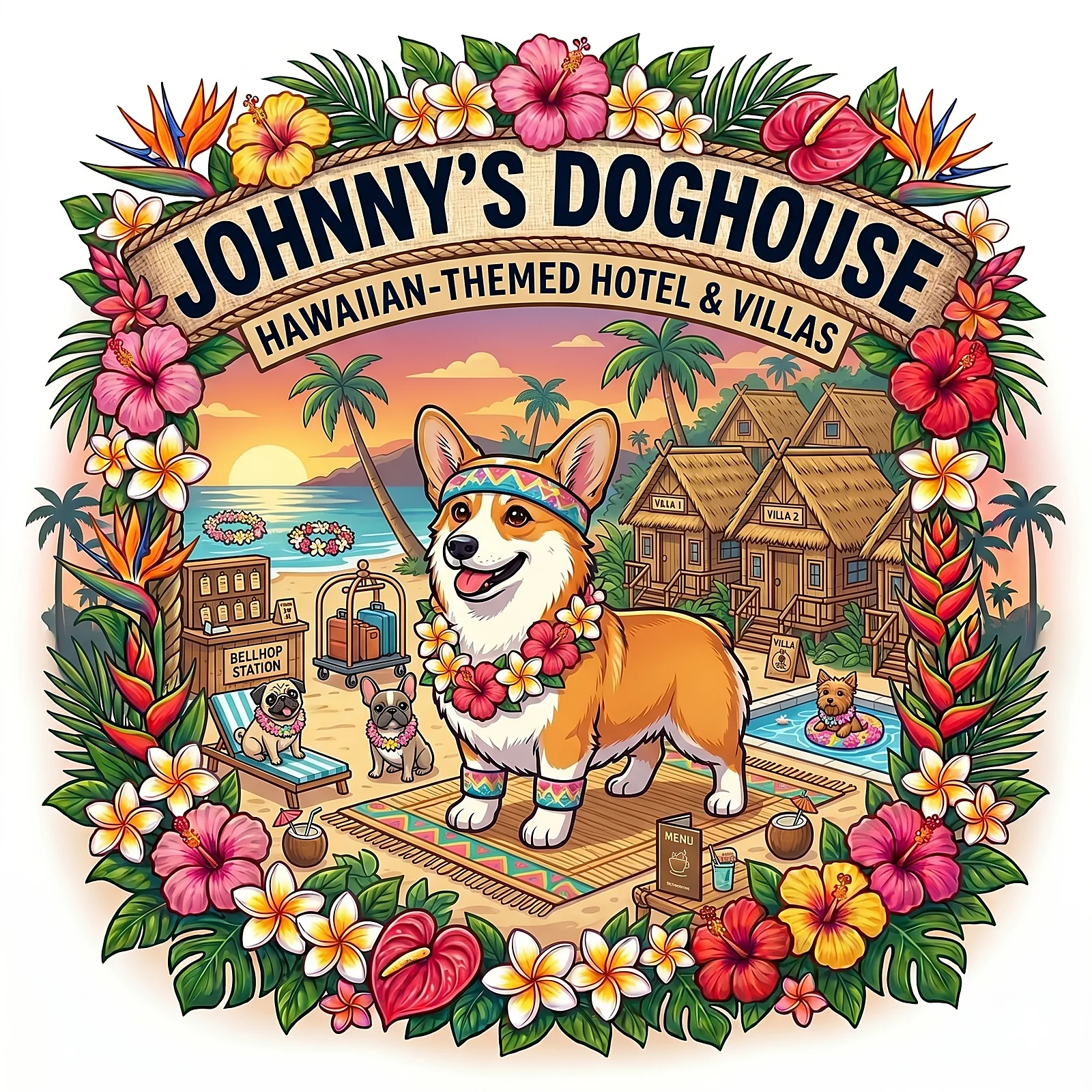 Hawaiian-themed dog boarding villas in Tempe
