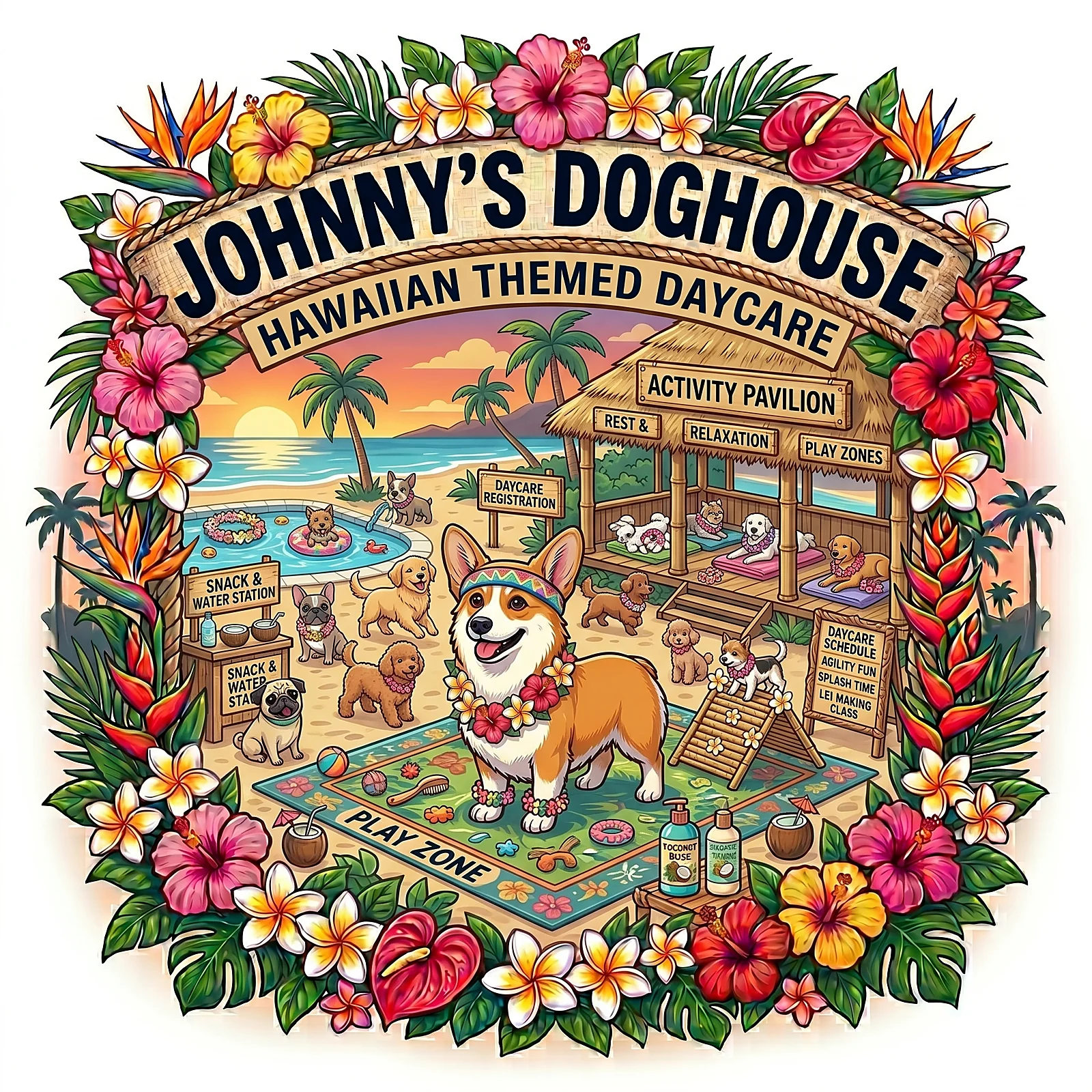 Hawaiian-themed dog daycare in Tempe