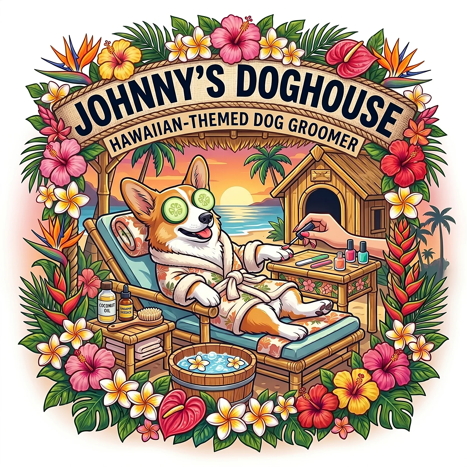 Hawaiian-themed dog grooming in Tempe