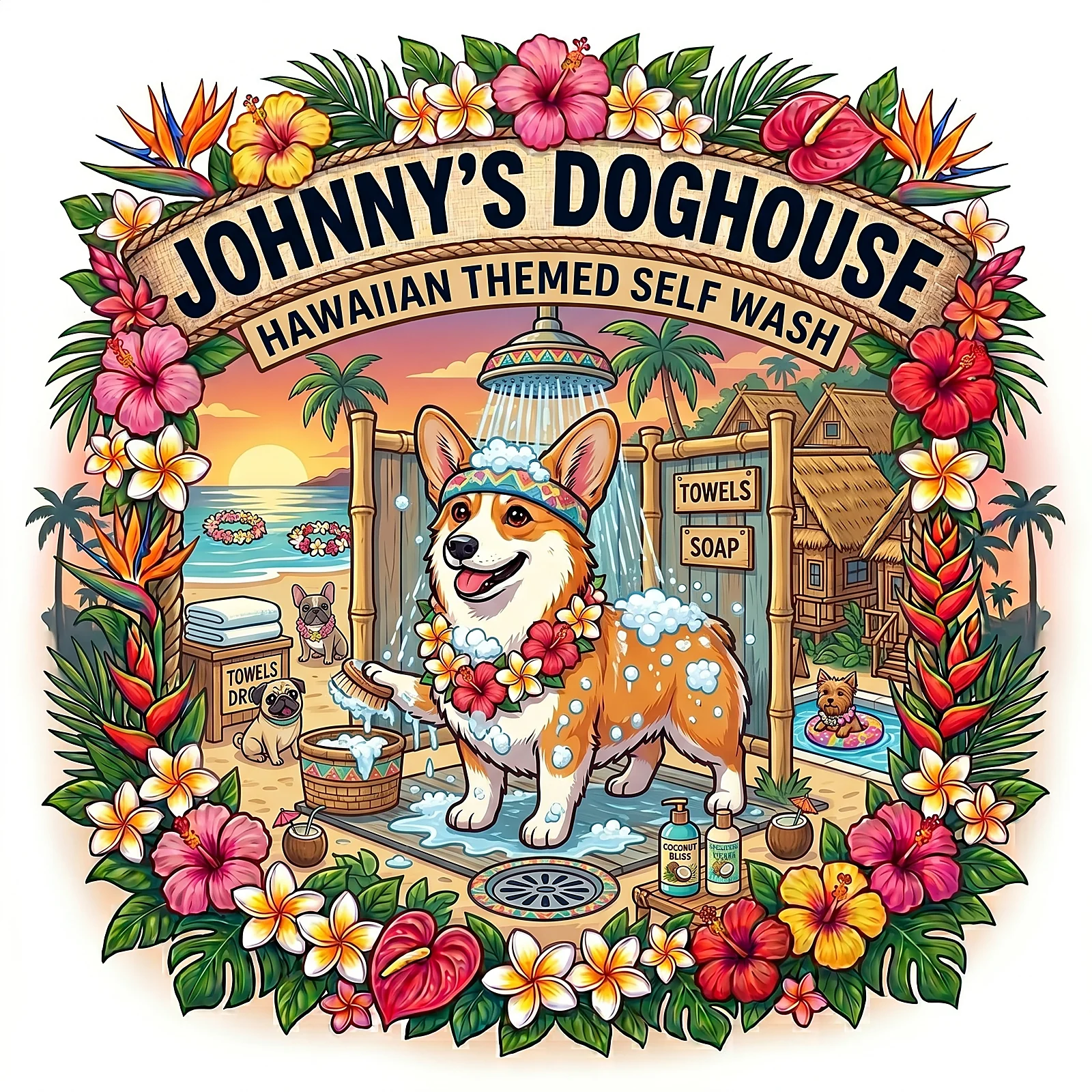 Hawaiian-themed self-service dog wash in Tempe
